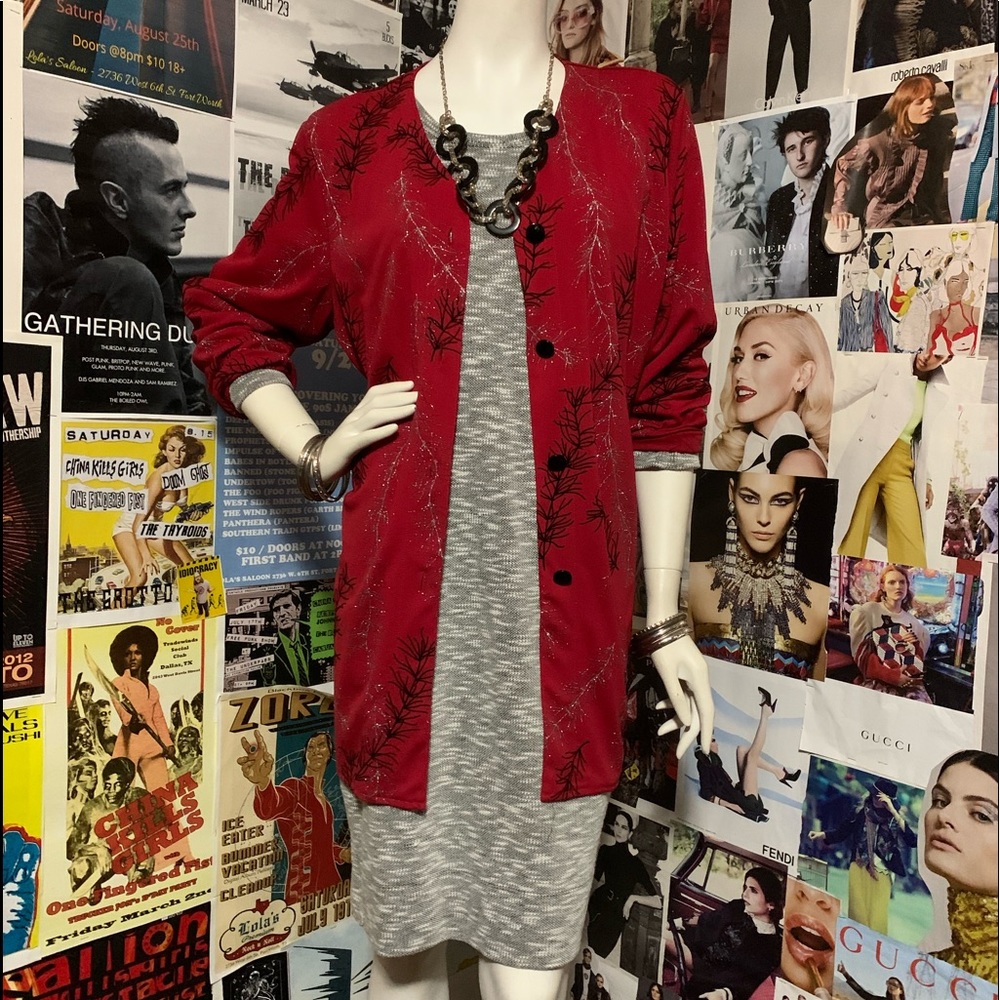 Womens Red/Blk/Silver Cardigan/Jkt/Blazer - Sz L